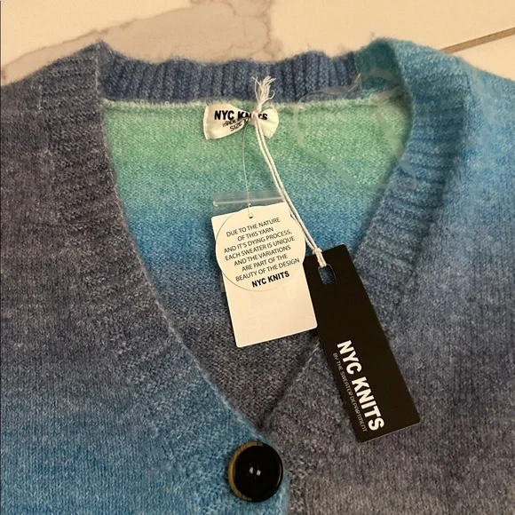 NYC Knits Blue and Green Knit Cardigan - Picture 2 of 3
